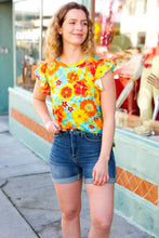 Load image into Gallery viewer, Yellow & Red Floral Flutter Sleeve Top