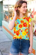 Load image into Gallery viewer, Yellow & Red Floral Flutter Sleeve Top