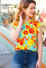 Load image into Gallery viewer, Yellow & Red Floral Flutter Sleeve Top