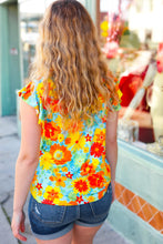 Load image into Gallery viewer, Yellow & Red Floral Flutter Sleeve Top