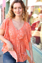 Load image into Gallery viewer, Apricot Boho Print Button Detail Side Ruffle Top