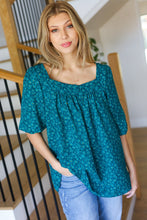 Load image into Gallery viewer, Perfectly You Teal Floral Three Quarter Sleeve Square Neck Top