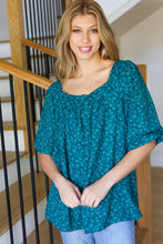 Load image into Gallery viewer, Perfectly You Teal Floral Three Quarter Sleeve Square Neck Top