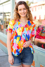 Load image into Gallery viewer, Orange & Yellow Geometric Floral V Neck Dolman Top