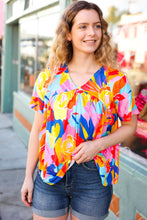 Load image into Gallery viewer, Orange & Yellow Geometric Floral V Neck Dolman Top