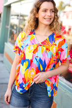 Load image into Gallery viewer, Orange & Yellow Geometric Floral V Neck Dolman Top