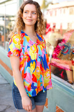 Load image into Gallery viewer, Orange & Yellow Geometric Floral V Neck Dolman Top