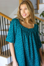 Load image into Gallery viewer, Perfectly You Teal Floral Three Quarter Sleeve Square Neck Top
