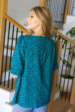 Load image into Gallery viewer, Perfectly You Teal Floral Three Quarter Sleeve Square Neck Top