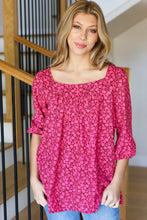 Load image into Gallery viewer, Perfectly You Fuchsia Floral Three Quarter Sleeve Square Neck Top