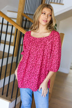 Load image into Gallery viewer, Perfectly You Fuchsia Floral Three Quarter Sleeve Square Neck Top