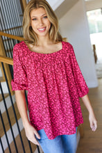 Load image into Gallery viewer, Perfectly You Fuchsia Floral Three Quarter Sleeve Square Neck Top