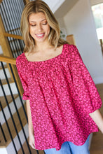 Load image into Gallery viewer, Perfectly You Fuchsia Floral Three Quarter Sleeve Square Neck Top