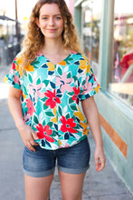 Load image into Gallery viewer, Teal & Coral Flat Floral V Neck Top