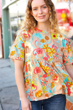 Load image into Gallery viewer, Peach & Aqua Floral Babydoll Top