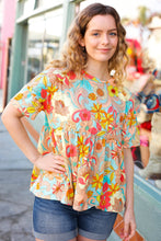 Load image into Gallery viewer, Peach & Aqua Floral Babydoll Top