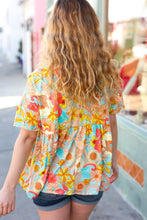 Load image into Gallery viewer, Peach & Aqua Floral Babydoll Top