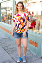 Load image into Gallery viewer, Orange Geometric V Neck Drop Shoulder Top