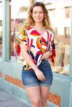 Load image into Gallery viewer, Orange Geometric V Neck Drop Shoulder Top