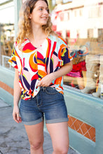 Load image into Gallery viewer, Orange Geometric V Neck Drop Shoulder Top