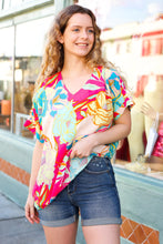 Load image into Gallery viewer, Fuchsia Floral Print Woven V Neck Top