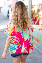Load image into Gallery viewer, Fuchsia Floral Print Woven V Neck Top