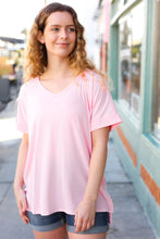 Load image into Gallery viewer, Baby Pink Ribbed V Neck Hi-Low Slit Top