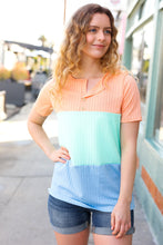 Load image into Gallery viewer, Peach/Mint Button Pointelle Rib Color Block Top