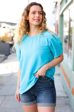 Load image into Gallery viewer, Sky Blue Round Neck Puff Sleeve Crepe Top