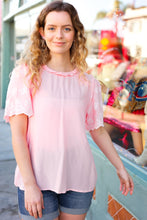 Load image into Gallery viewer, Spread Joy Blush Mock Neck Embroidered Woven Top