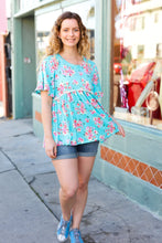 Load image into Gallery viewer, Sky Blue Three-Quarter Sleeve Floral Peplum Babydoll Top