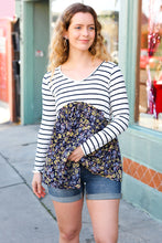 Load image into Gallery viewer, Cream & Navy Floral Stripe V Neck Colorblock Top