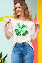 Load image into Gallery viewer, Saint Patty Sequin Clover French Terry Puff Sleeve Top