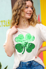 Load image into Gallery viewer, Saint Patty Sequin Clover French Terry Puff Sleeve Top