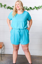 Load image into Gallery viewer, Ice Blue Brushed Knit Elastic Waist Pocketed Romper