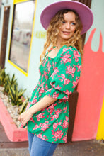 Load image into Gallery viewer, Sumptuous In Smocked Green & Coral Flower Print Babydoll Top