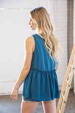 Load image into Gallery viewer, Azure Blue V Neck Sleeveless Ruffle Frill Tunic