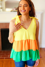 Load image into Gallery viewer, Yellow & Tangerine Tiered Shoulder Tie Crepe Top