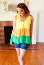 Load image into Gallery viewer, Yellow & Tangerine Tiered Shoulder Tie Crepe Top