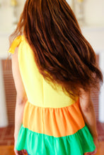 Load image into Gallery viewer, Yellow & Tangerine Tiered Shoulder Tie Crepe Top