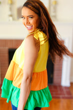 Load image into Gallery viewer, Yellow & Tangerine Tiered Shoulder Tie Crepe Top