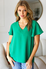 Load image into Gallery viewer, In Your Dreams Emerald Green Flutter Sleeve V Neck Top