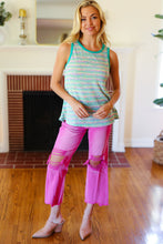 Load image into Gallery viewer, Casual Living Mint Multicolor Stripe Textured Knit Tank Top
