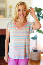 Load image into Gallery viewer, Sunny Days Coral Two Tone Striped Textured Knit V Neck Top