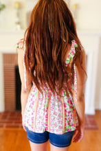 Load image into Gallery viewer, Summer Days Ivory & Fuchsia Floral Smocked Shoulder Tie Top