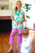 Load image into Gallery viewer, Feeling Joyful Aqua Floral Mock Neck Flutter Sleeve Top