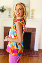 Load image into Gallery viewer, You Got This Red Geometric Print Double Ruffle Sleeve Top