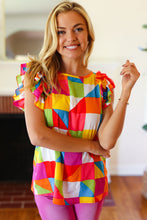 Load image into Gallery viewer, You Got This Red Geometric Print Double Ruffle Sleeve Top