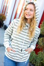 Load image into Gallery viewer, Vintage Olive Striped Cowl Neck Cotton Terry Hoodie