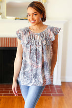 Load image into Gallery viewer, Everyday Gray & Coral Tie Dye Frilled Short Sleeve Yoke Top
